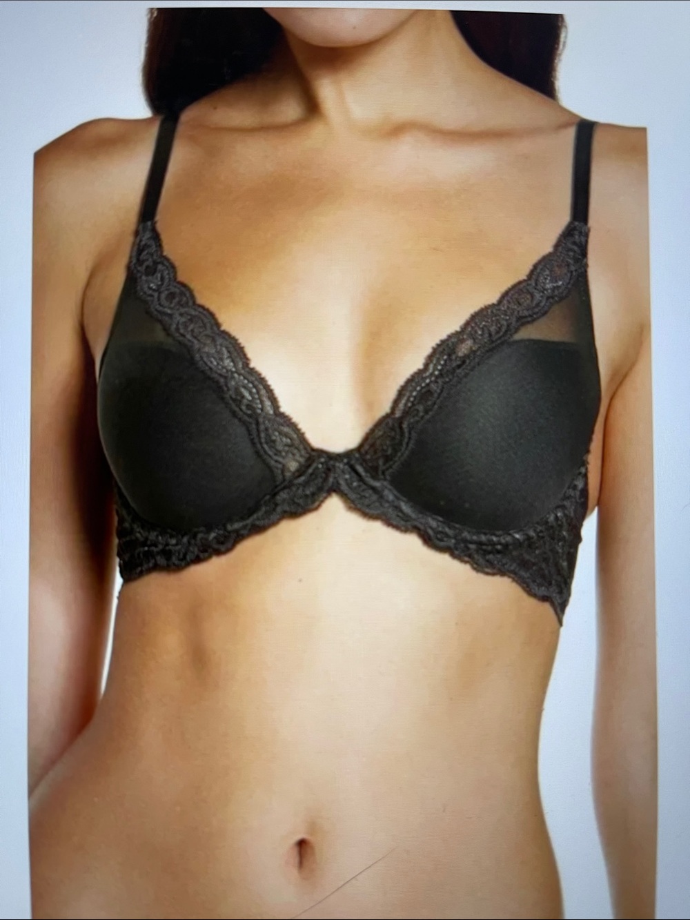 Natori 730023 Feathers Lace Plunge T-Shirt Bra in Coal Gray